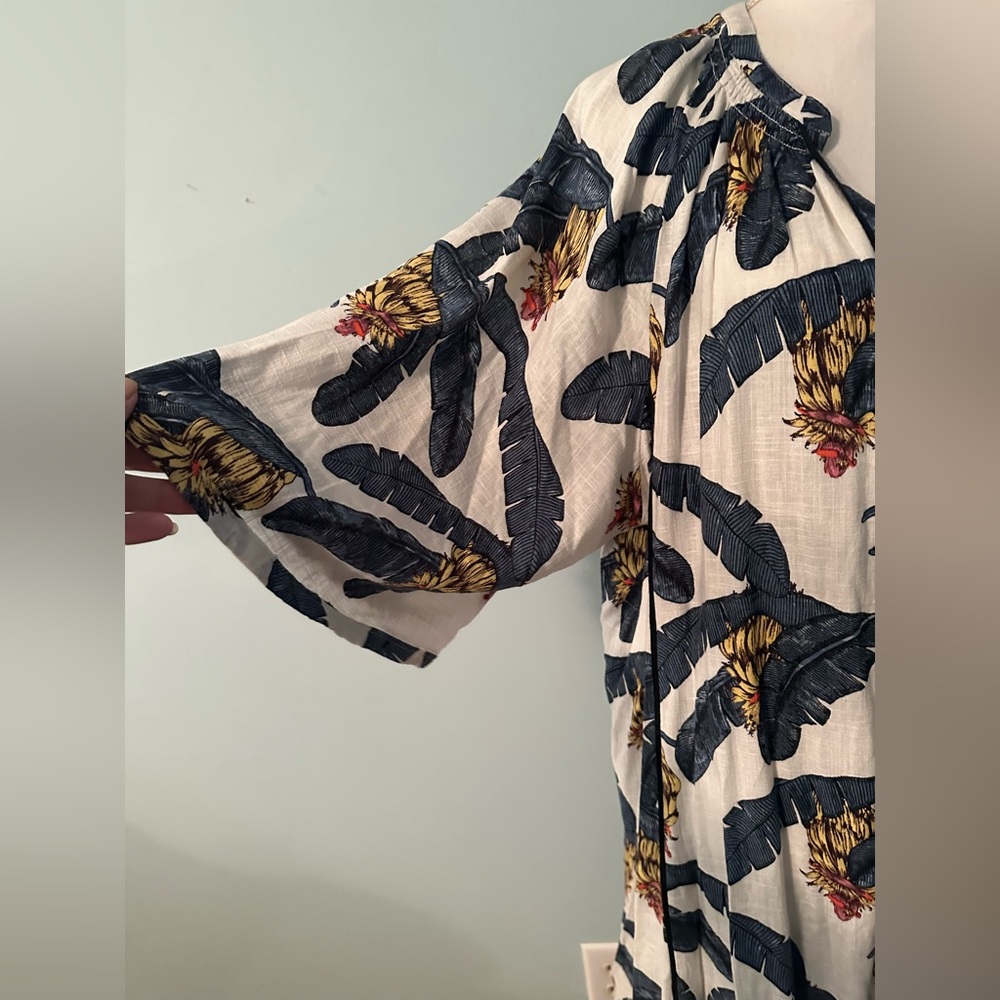 H&M White Midi Dress with Blue and Yellow Tropical Print - Picture 11 of 16